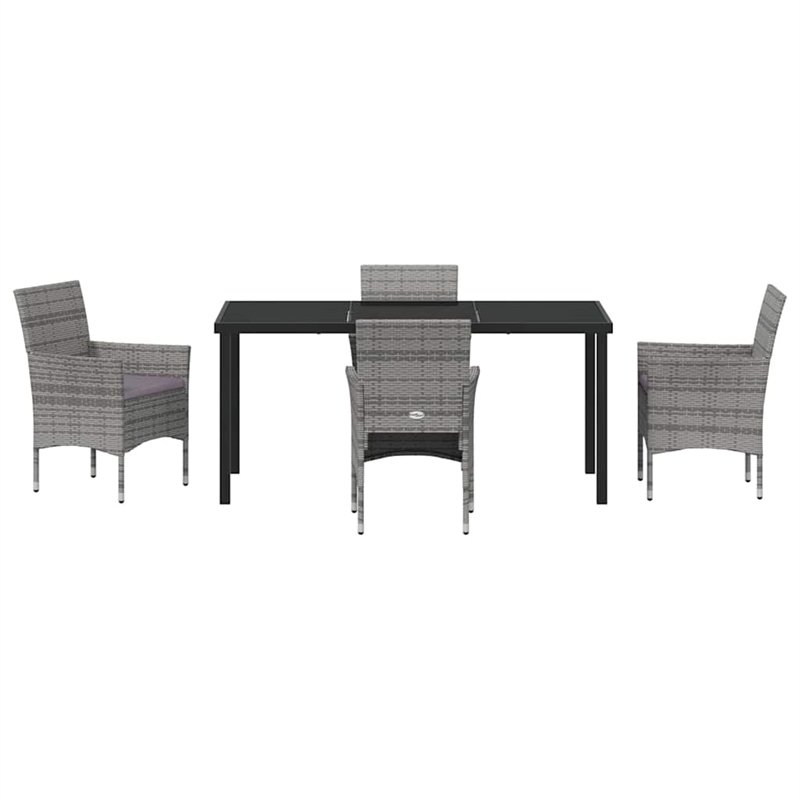 vidaXL 5 Piece Poly Rattan Garden Dining Set with Cushions in Grey