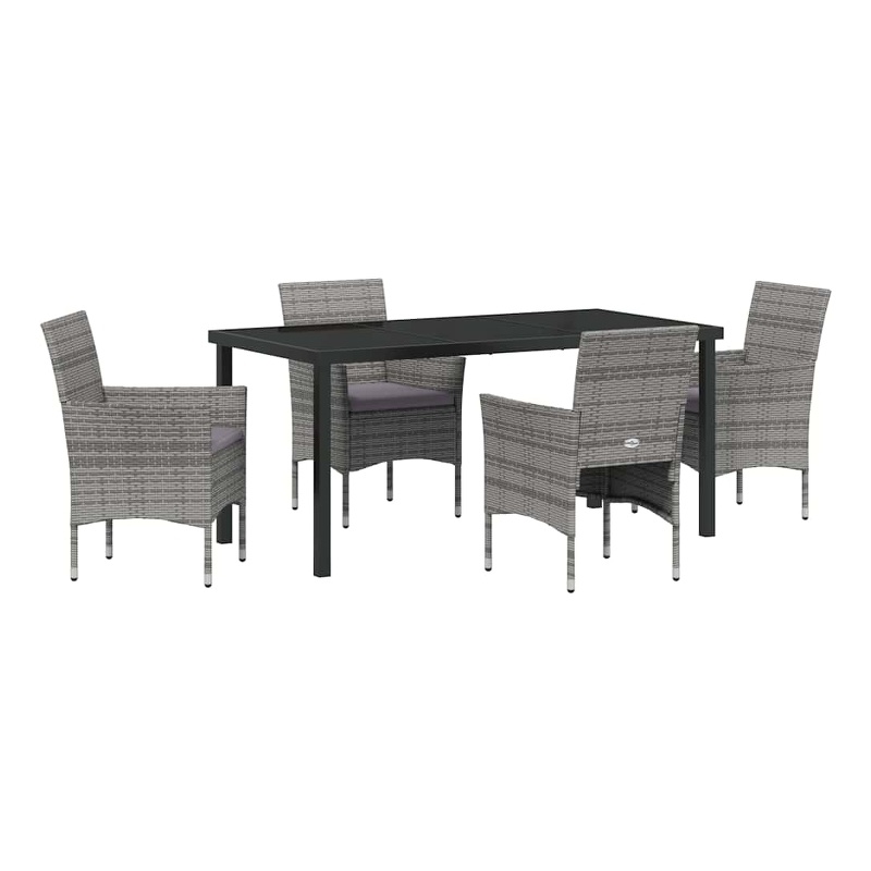 vidaXL 5 Piece Poly Rattan Garden Dining Set with Cushions in Grey