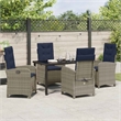 vidaXL 5 Piece Poly Rattan Garden Dining Set with Cushions in Grey