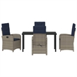 vidaXL 5 Piece Poly Rattan Garden Dining Set with Cushions in Grey