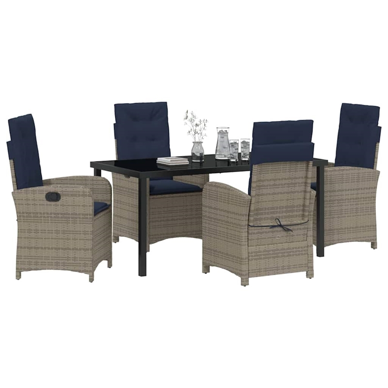 vidaXL 5 Piece Poly Rattan Garden Dining Set with Cushions in Grey