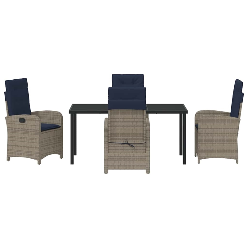 vidaXL 5 Piece Poly Rattan Garden Dining Set with Cushions in Grey