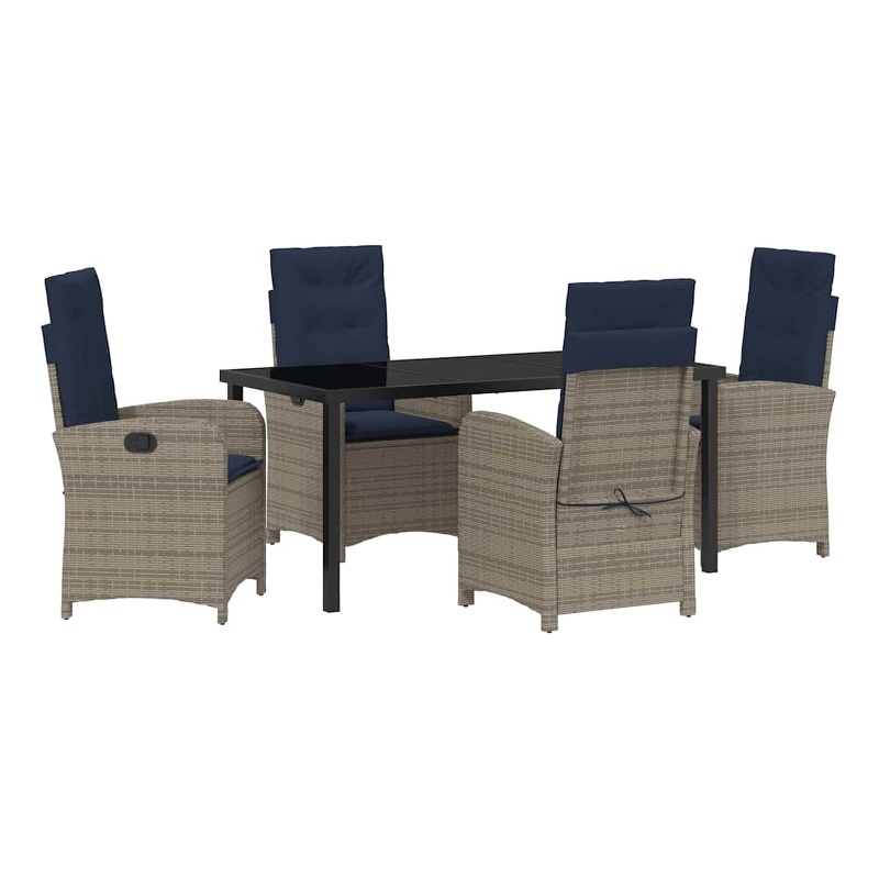 vidaXL 5 Piece Poly Rattan Garden Dining Set with Cushions in Grey