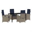 vidaXL 5 Piece Poly Rattan Garden Dining Set with Cushions in Grey