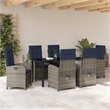 vidaXL 7 Piece Poly Rattan Garden Dining Set with Cushions in Grey