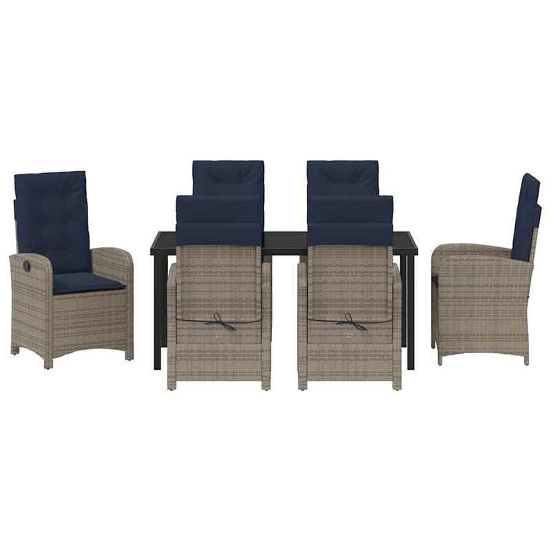 vidaXL 7 Piece Poly Rattan Garden Dining Set with Cushions in Grey