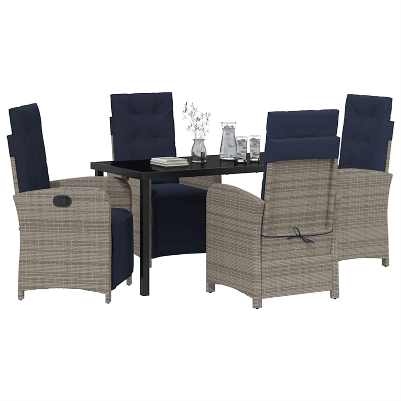 vidaXL 5 Piece Poly Rattan Garden Dining Set with Cushions in Grey