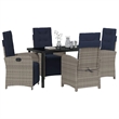 vidaXL 5 Piece Poly Rattan Garden Dining Set with Cushions in Grey