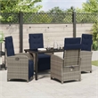 vidaXL 5 Piece Poly Rattan Garden Dining Set with Cushions in Grey