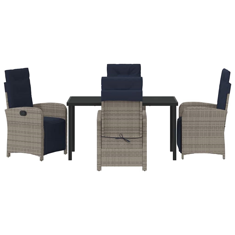 vidaXL 5 Piece Poly Rattan Garden Dining Set with Cushions in Grey