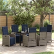 vidaXL 7 Piece Poly Rattan Garden Dining Set with Cushions in Grey
