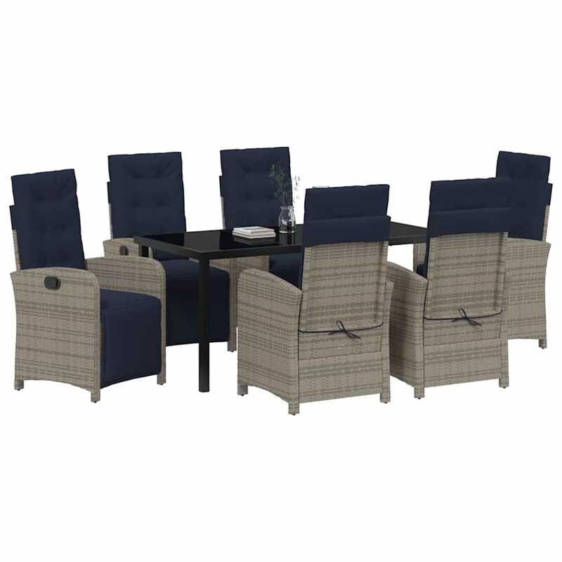 vidaXL 7 Piece Poly Rattan Garden Dining Set with Cushions in Grey