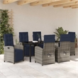 vidaXL 7 Piece Poly Rattan Garden Dining Set with Cushions in Grey