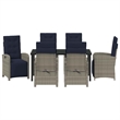 vidaXL 7 Piece Poly Rattan Garden Dining Set with Cushions in Grey