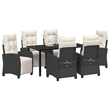 vidaXL 7 Piece Poly Rattan Garden Dining Set with Cushions in Black