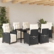 vidaXL 7 Piece Poly Rattan Garden Dining Set with Cushions in Black