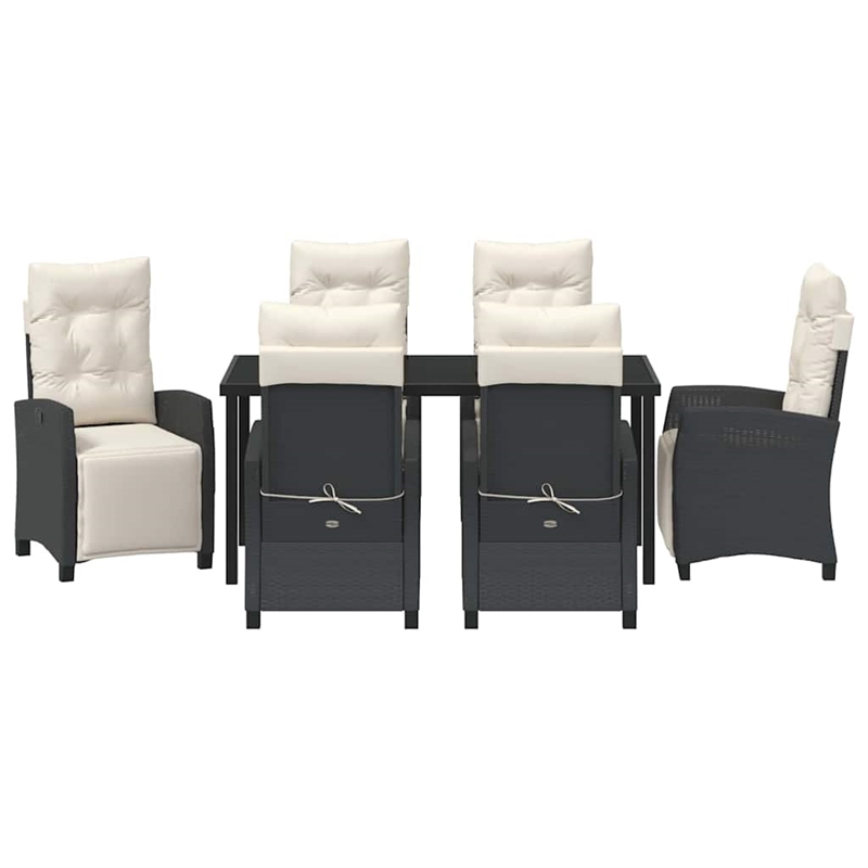 vidaXL 7 Piece Poly Rattan Garden Dining Set with Cushions in Black