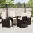 vidaXL 5 Piece Poly Rattan Garden Dining Set with Cushions in Brown