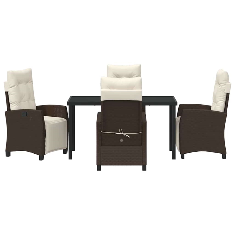 vidaXL 5 Piece Poly Rattan Garden Dining Set with Cushions in Brown