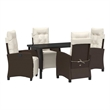 vidaXL 5 Piece Poly Rattan Garden Dining Set with Cushions in Brown