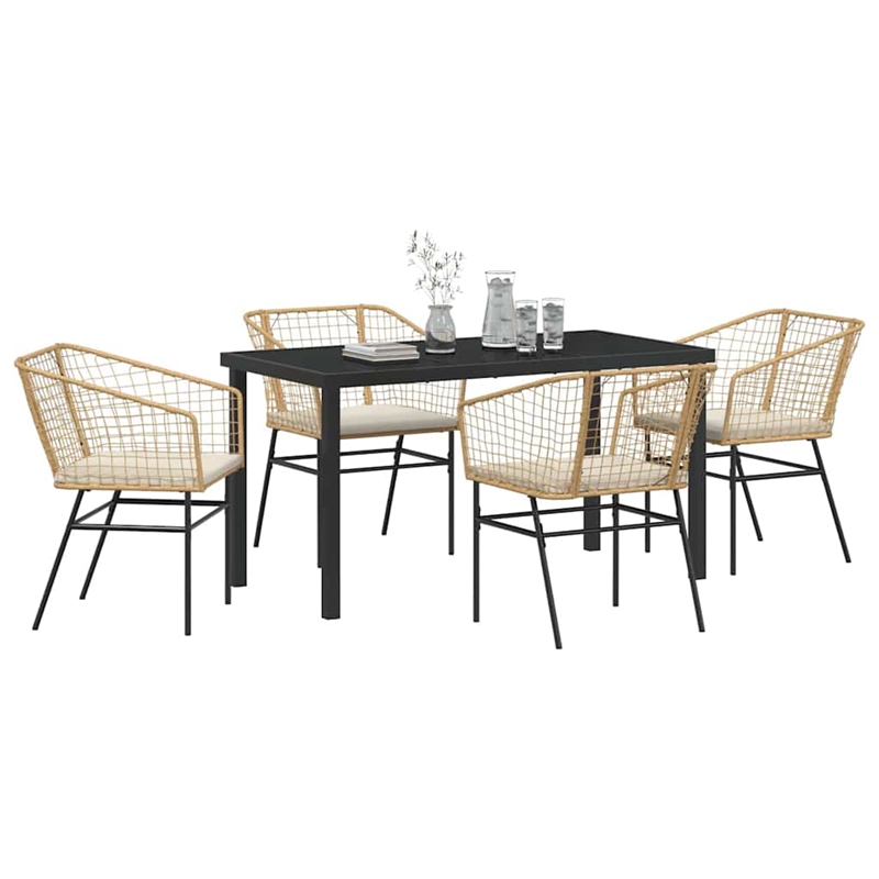 vidaXL 5 Piece Poly Rattan Garden Dining Set in Brown