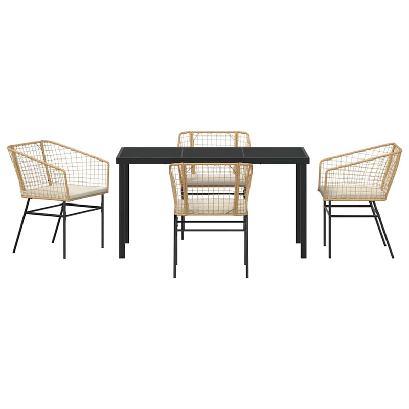 vidaXL 5 Piece Poly Rattan Garden Dining Set in Brown