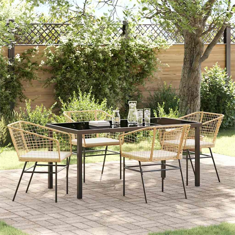 vidaXL 5 Piece Poly Rattan Garden Dining Set in Brown