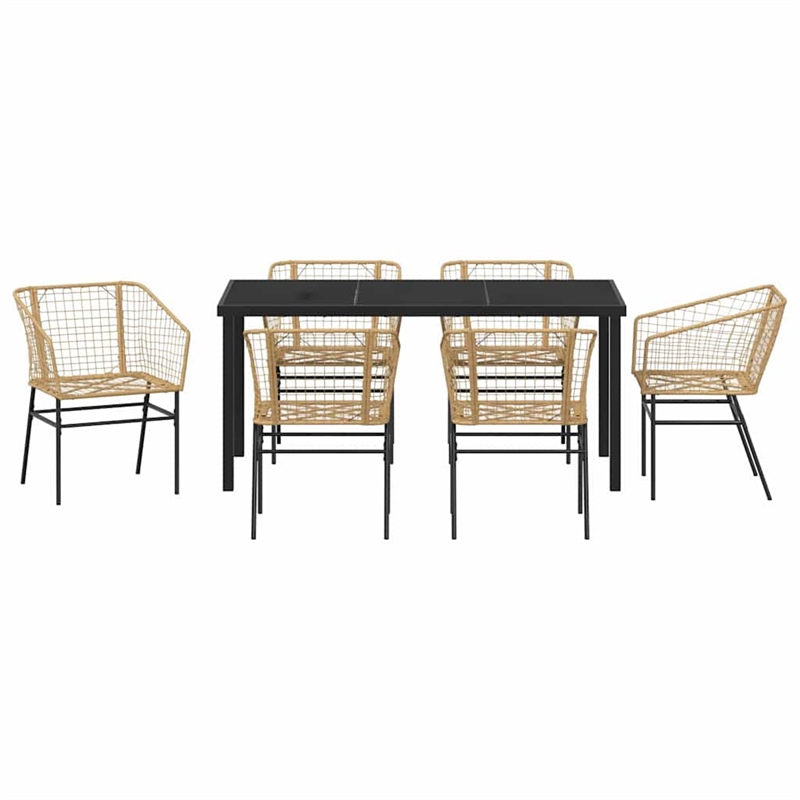 vidaXL 7 Piece Poly Rattan Garden Dining Set in Brown