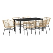 vidaXL 7 Piece Poly Rattan Garden Dining Set in Brown