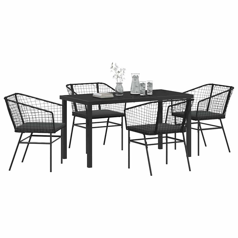 vidaXL 5 Piece Poly Rattan Garden Dining Set in Black