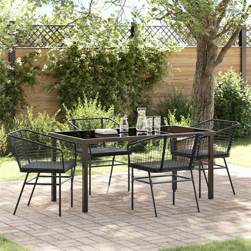 vidaXL 5 Piece Poly Rattan Garden Dining Set in Black