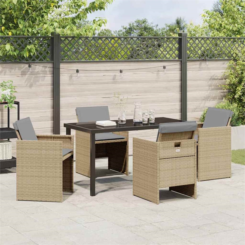 vidaXL 5 Piece Poly Rattan Garden Dining Set with Cushions in Beige