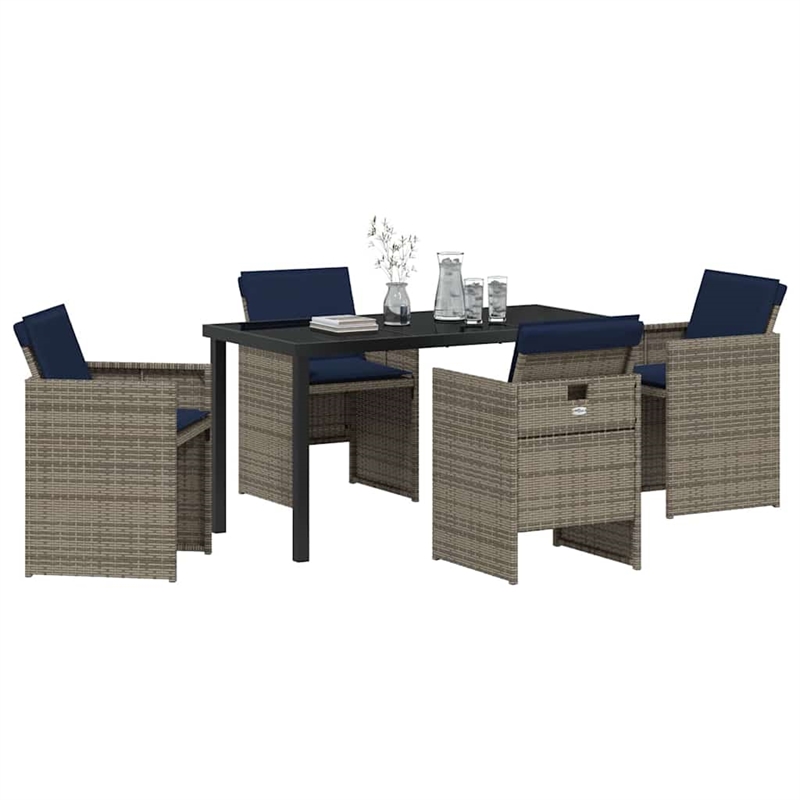 vidaXL 5 Piece Steel Garden Dining Set with Cushions in Grey