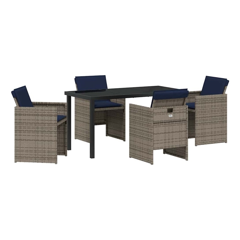 vidaXL 5 Piece Steel Garden Dining Set with Cushions in Grey
