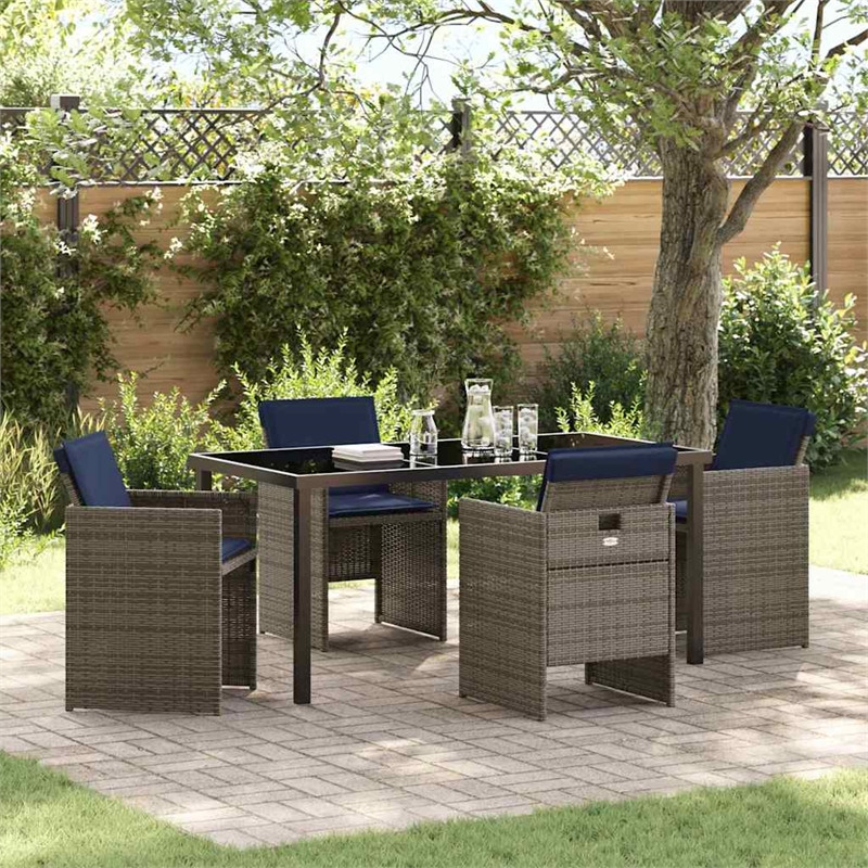vidaXL 5 Piece Steel Garden Dining Set with Cushions in Grey