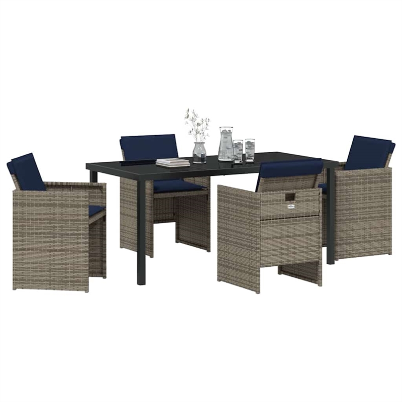 vidaXL 5 Piece Steel Garden Dining Set with Cushions in Grey