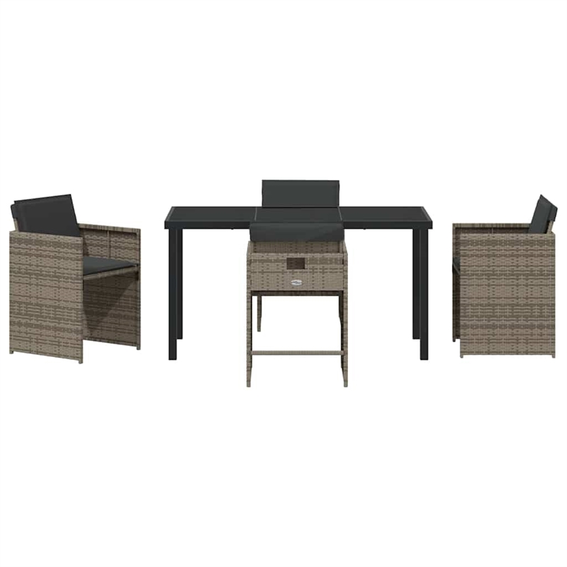 vidaXL 5 Piece Poly Rattan Garden Dining Set with Cushions in Grey