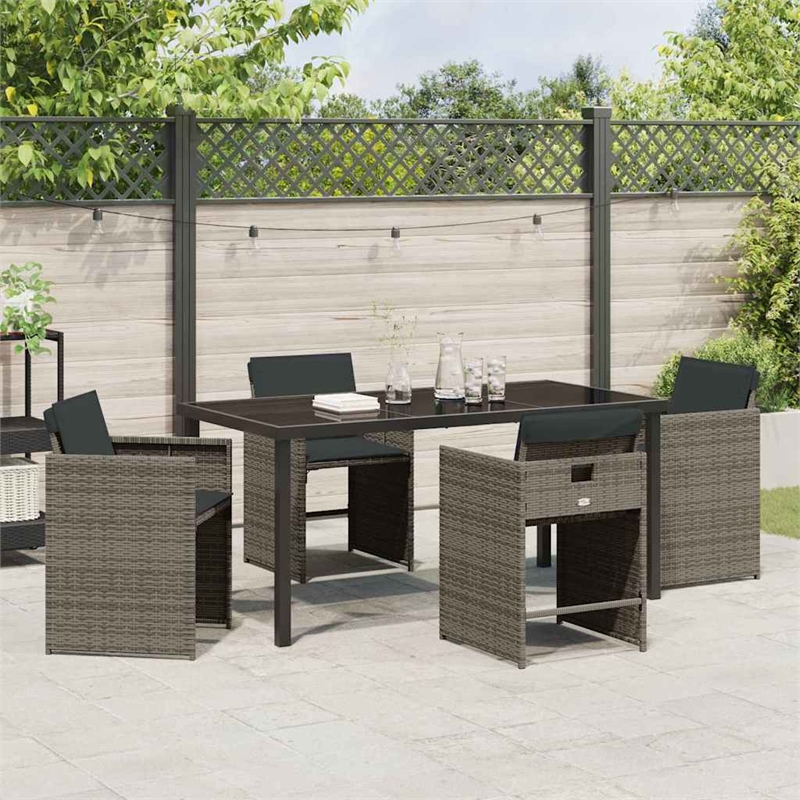 vidaXL 5 Piece Poly Rattan Garden Dining Set with Cushions in Grey