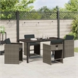 vidaXL 5 Piece Poly Rattan Garden Dining Set with Cushions in Grey