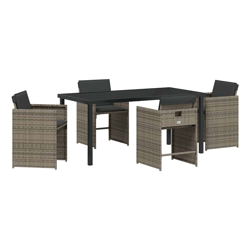 vidaXL 5 Piece Poly Rattan Garden Dining Set with Cushions in Grey