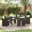 vidaXL 5 Piece Poly Rattan Garden Dining Set with Cushions in Brown
