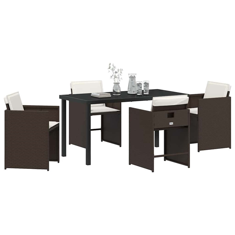 vidaXL 5 Piece Poly Rattan Garden Dining Set with Cushions in Brown