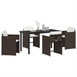 vidaXL 5 Piece Poly Rattan Garden Dining Set with Cushions in Brown
