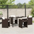 vidaXL 5 Piece Poly Rattan Garden Dining Set with Cushions in Brown