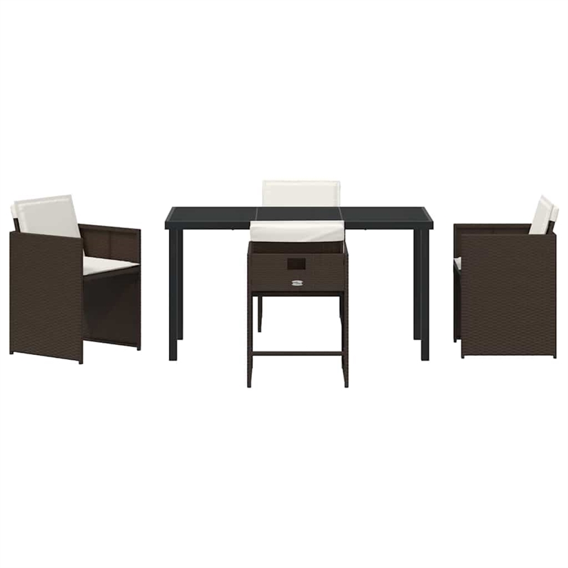 vidaXL 5 Piece Poly Rattan Garden Dining Set with Cushions in Brown