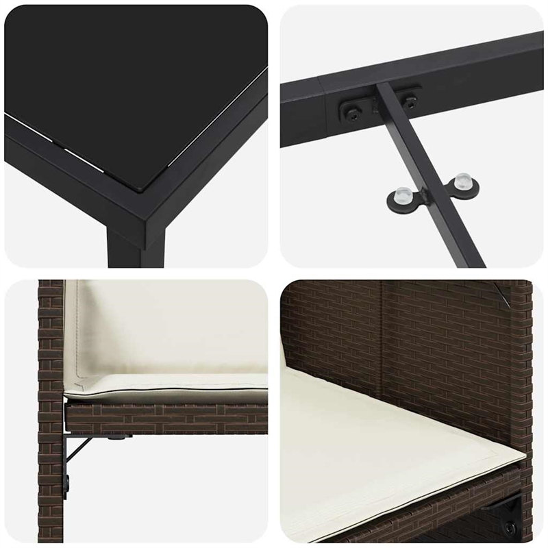 vidaXL 5 Piece Poly Rattan Garden Dining Set with Cushions in Brown