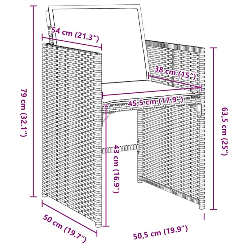 vidaXL 5 Piece Poly Rattan Garden Dining Set with Cushions in Brown