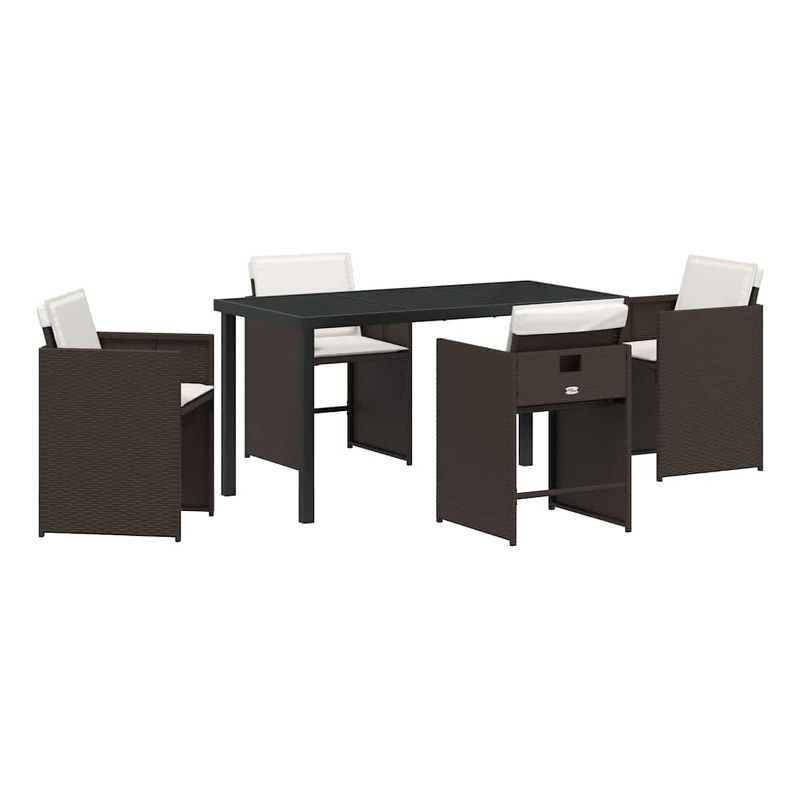 vidaXL 5 Piece Poly Rattan Garden Dining Set with Cushions in Brown