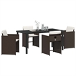 vidaXL 5 Piece Poly Rattan Garden Dining Set with Cushions in Brown