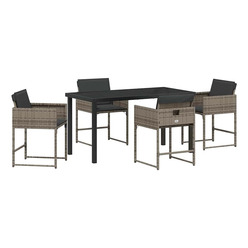 vidaXL 5 Piece Poly Rattan Garden Dining Set with Cushions in Grey